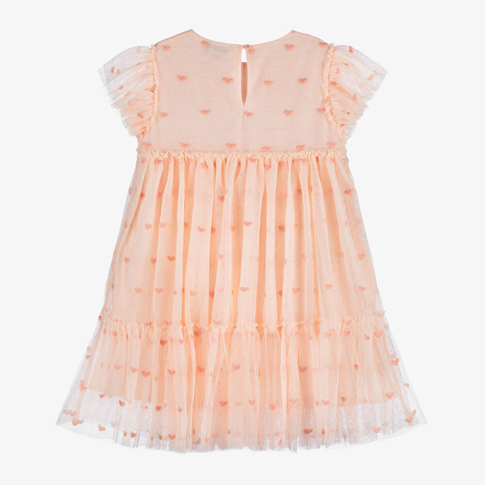 Stella McCartney Kids-فستان مزين بقلوب تول لون زهري | Childrensalon Outlet