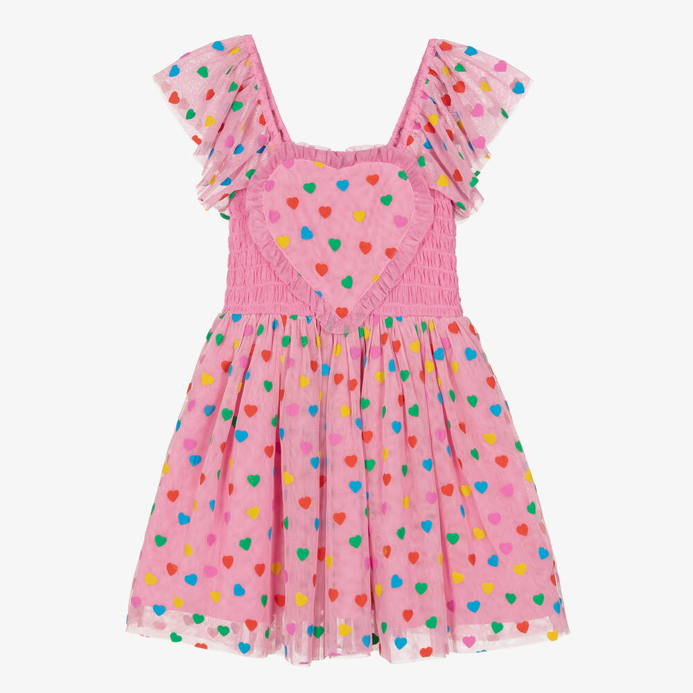 Stella McCartney Kids - فستان بطبعة قلوب قطن عضوي وتول لون زهري | Childrensalon