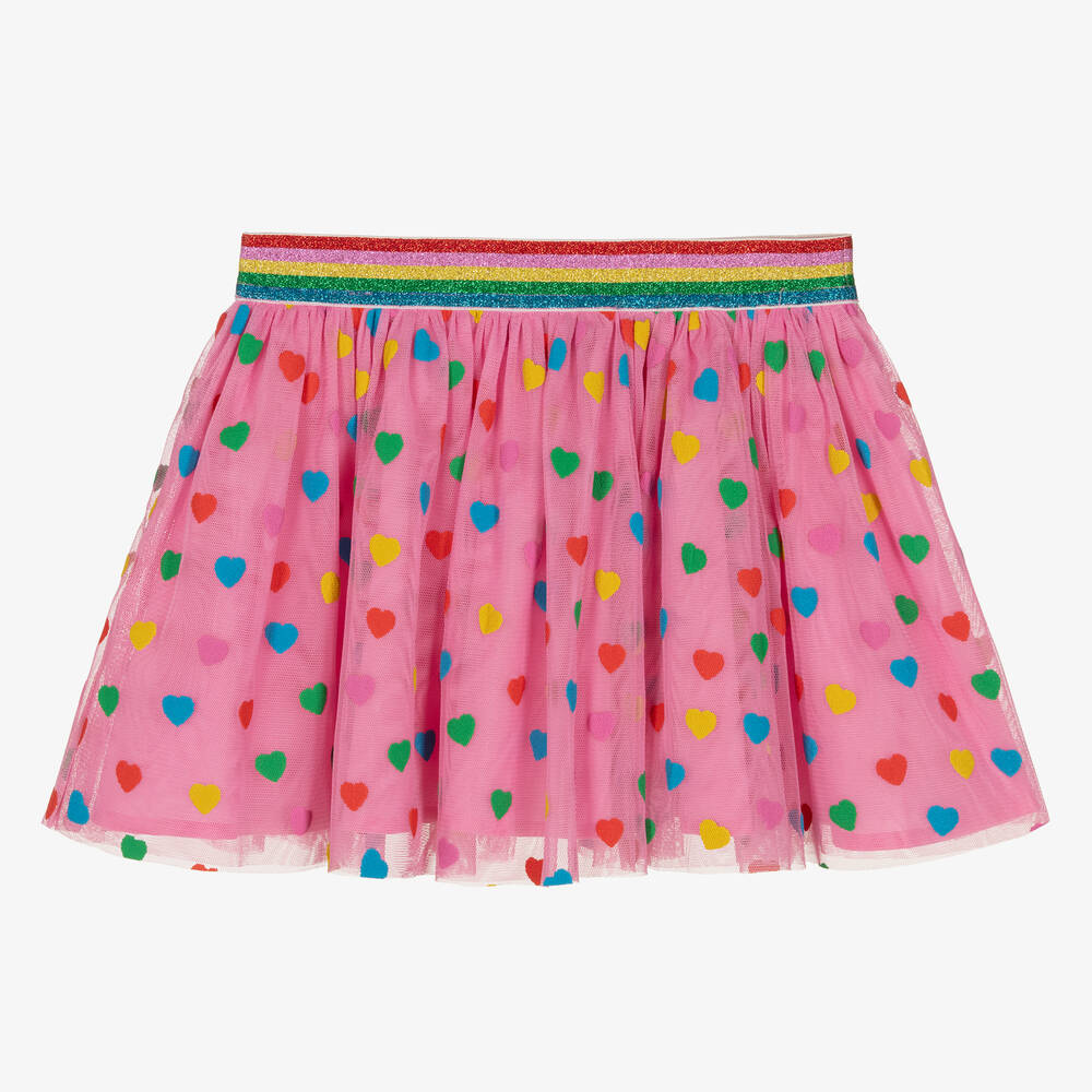 Stella McCartney Kids - Girls Pink Tulle Heart Print Skirt | Childrensalon