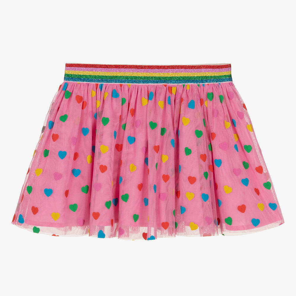 Stella McCartney Kids Girls Pink Tulle Heart Print Skirt Childrensalon Outlet