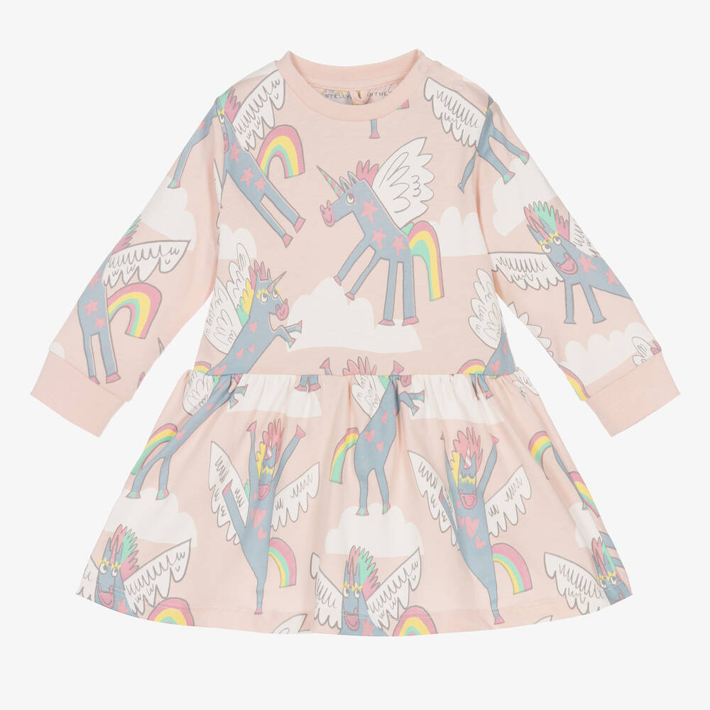Stella McCartney Kids - Розовое хлопковое платье с единорогами | Childrensalon