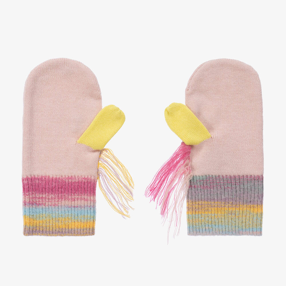 Stella McCartney Kids-قفازات مزيج قطن عضوي محبوك لون زهري للبنات | Childrensalon Outlet