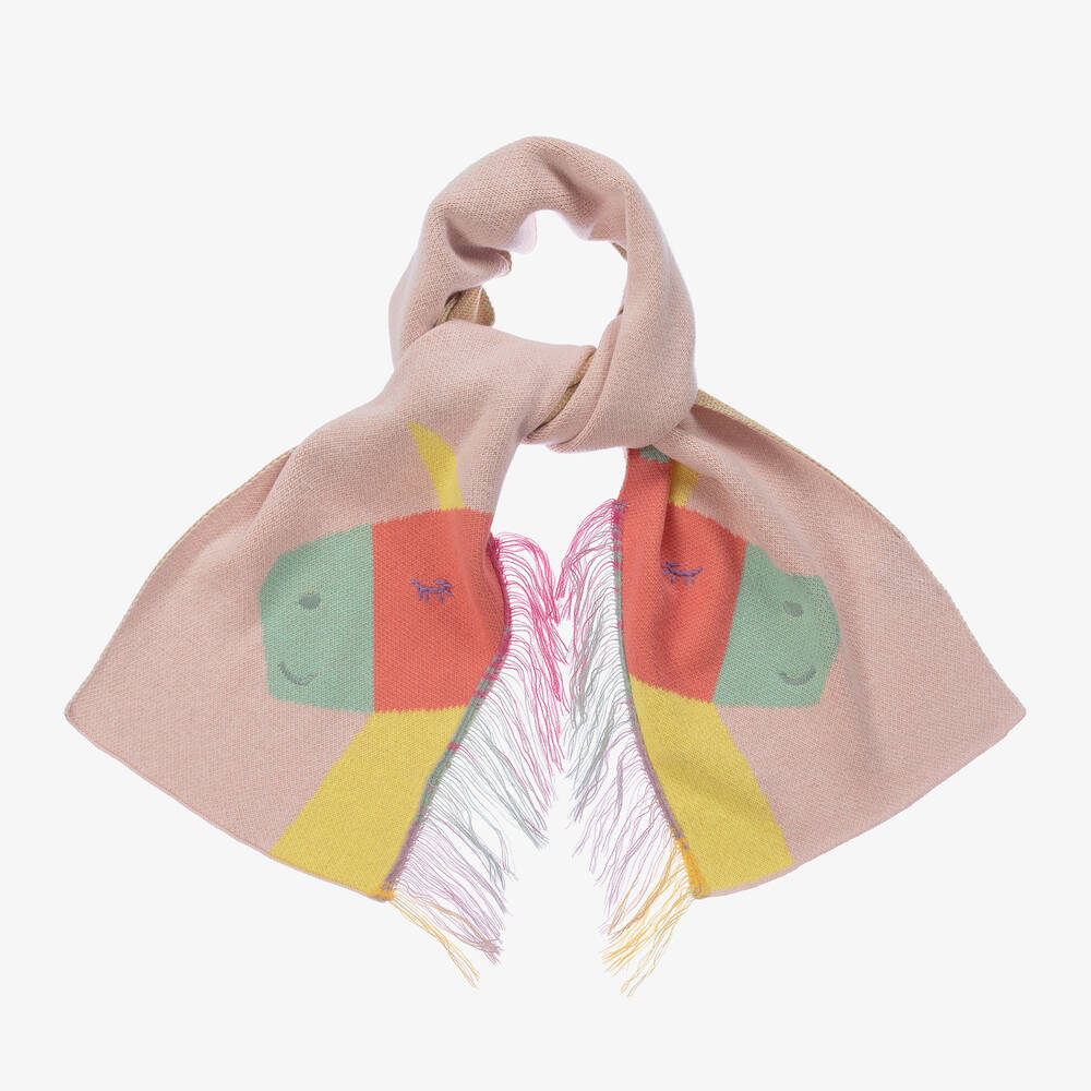 Stella McCartney Kids - Розовый вязаный шарф с единорогом | Childrensalon