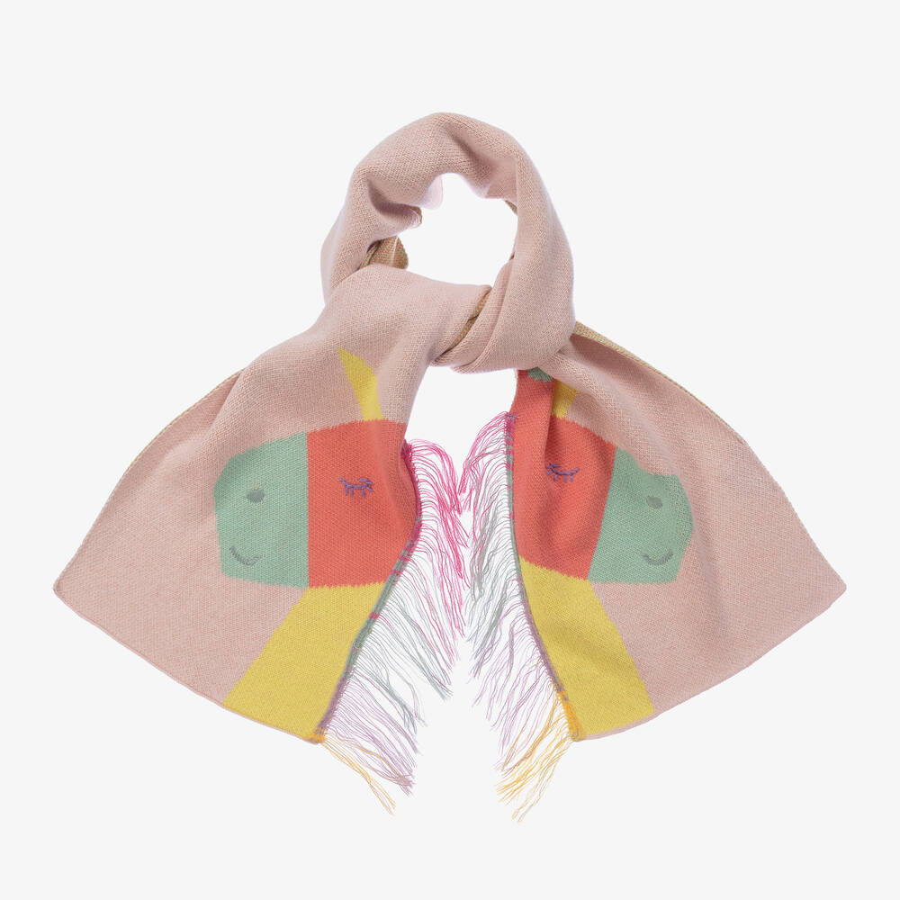 Stella McCartney Kids - Girls Pink Unicorn Knitted Scarf | Childrensalon