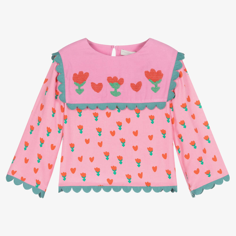 Stella McCartney Kids - Girls Pink Viscose Tulips Blouse | Childrensalon