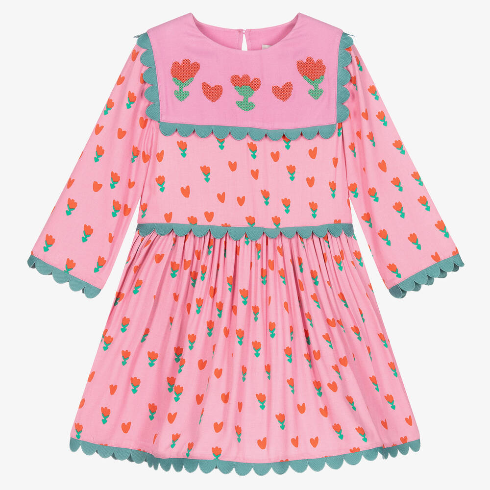 Stella McCartney Kids - Rosa Viskosekleid mit Tulpen | Childrensalon