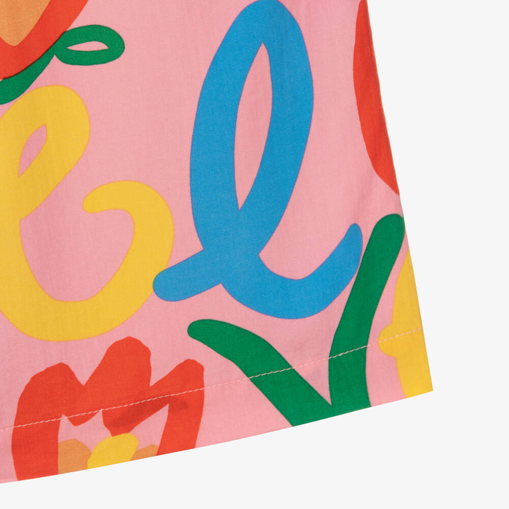 Stella McCartney Kids-Girls Pink Wide Leg Trousers with Tulip Love Print | Childrensalon Outlet