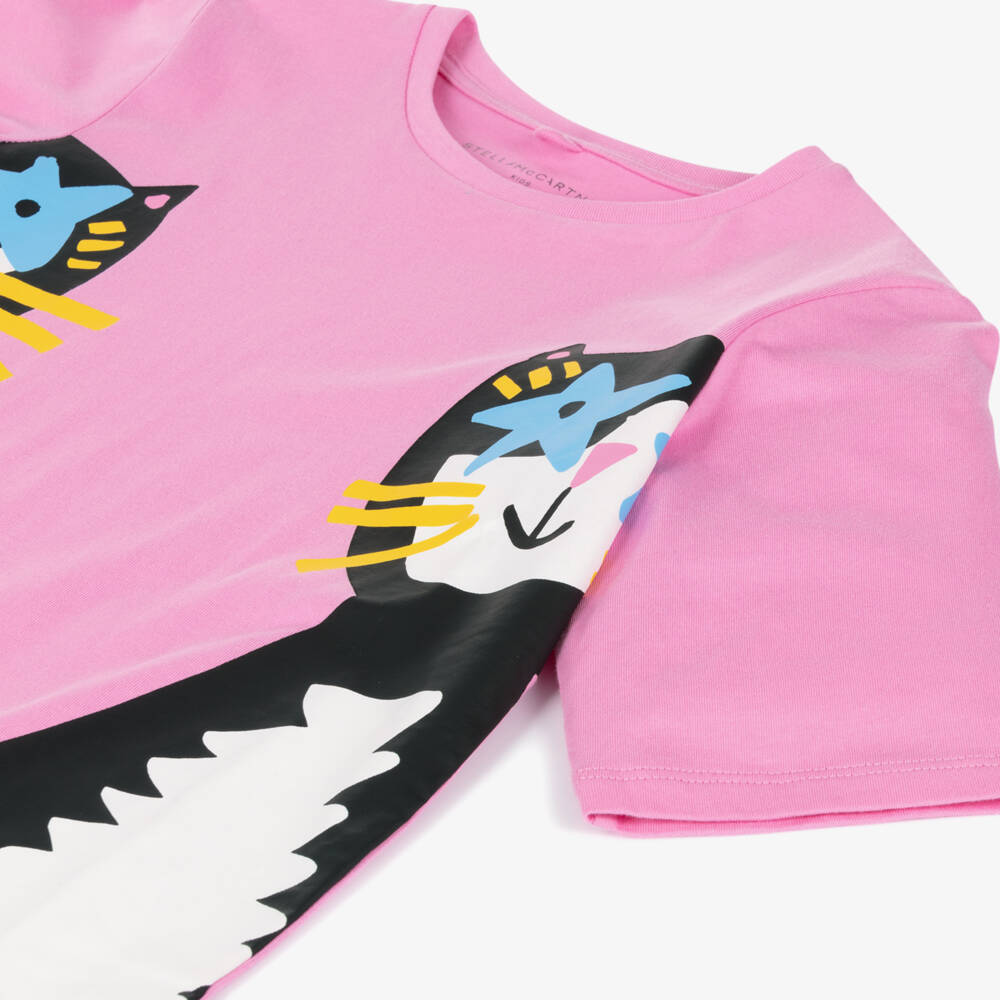 Stella McCartney Kids-Girls Playful Cat Print Pink Dress | Childrensalon Outlet