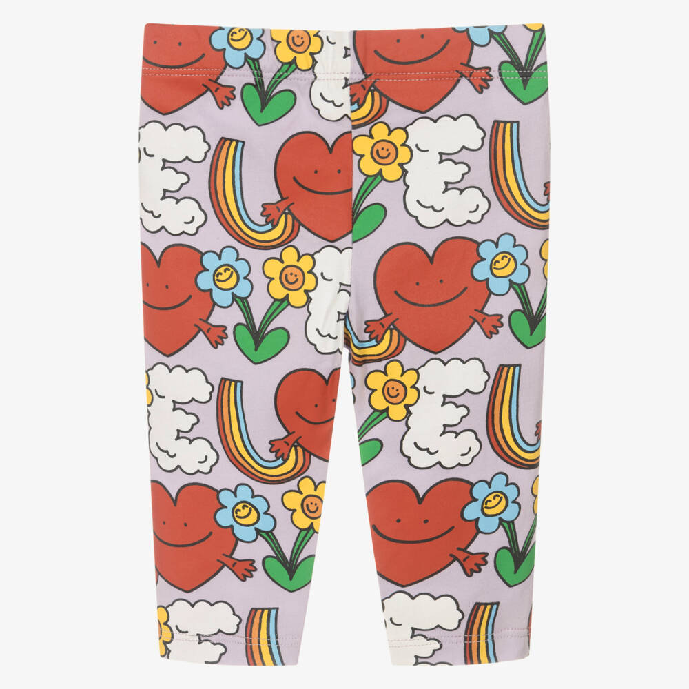 Stella McCartney Kids-Girls Purple Cotton Happy Heart Leggings | Childrensalon Outlet