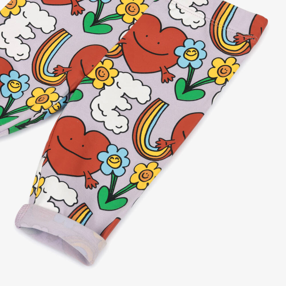 Stella McCartney Kids-Girls Purple Cotton Happy Heart Leggings | Childrensalon Outlet