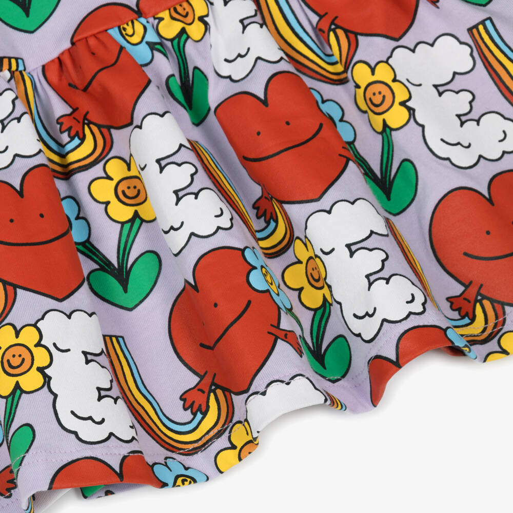 Stella McCartney Kids-Girls Purple Cotton Happy Heart Print Dress | Childrensalon Outlet
