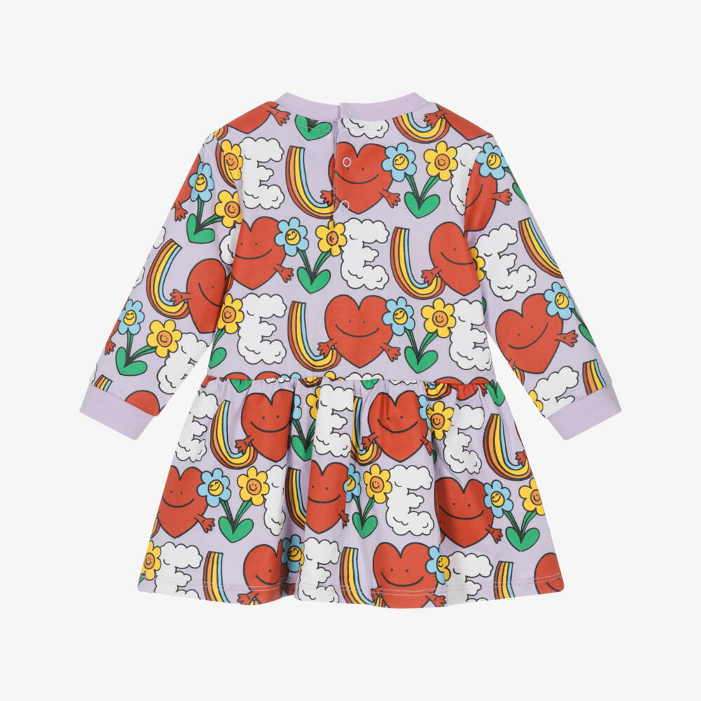 Stella McCartney Kids-Girls Purple Cotton Happy Heart Print Dress | Childrensalon Outlet