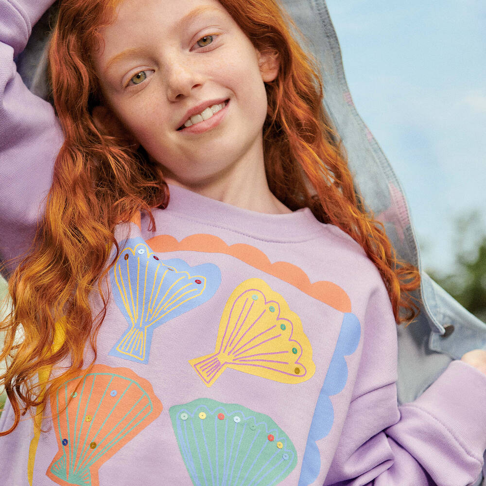 Stella McCartney Kids-Фиолетовый хлопковый свитшот с ракушками для девочек | Childrensalon Outlet