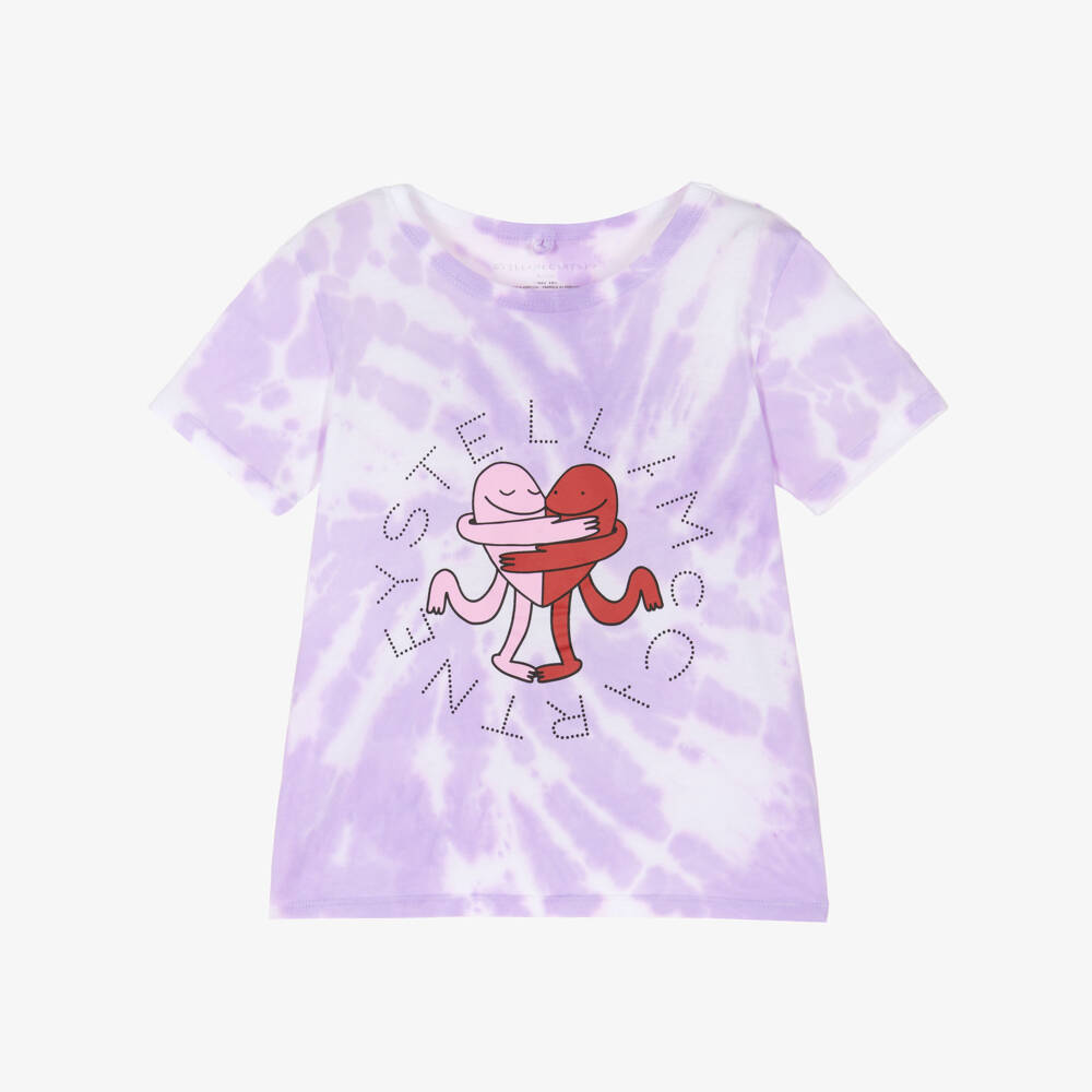 Stella McCartney Kids-Girls Purple Cotton Tie-Dye Logo & Earth Friends T-Shirt | Childrensalon Outlet