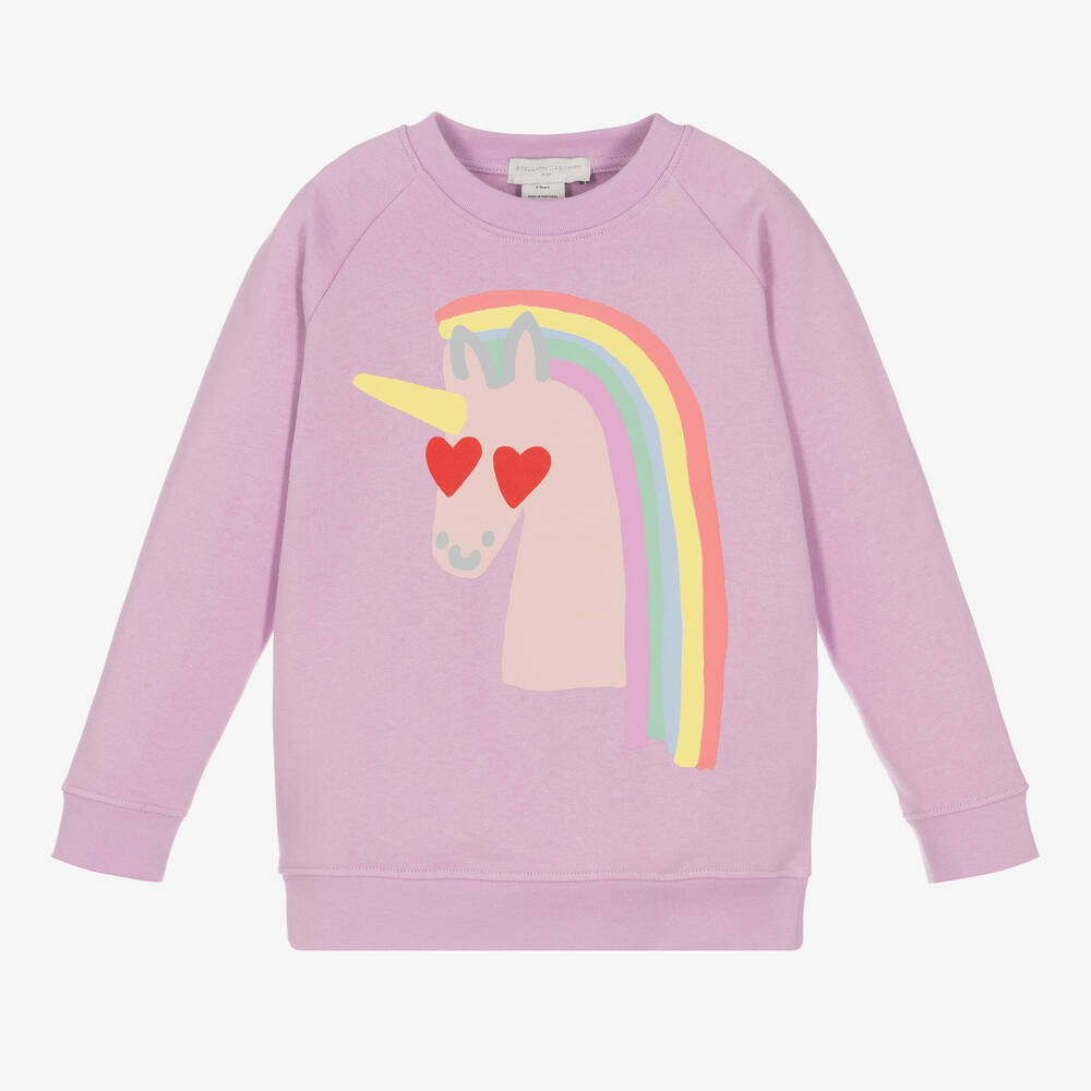Stella McCartney Kids - Girls Purple Cotton Unicorn Sweatshirt | Childrensalon