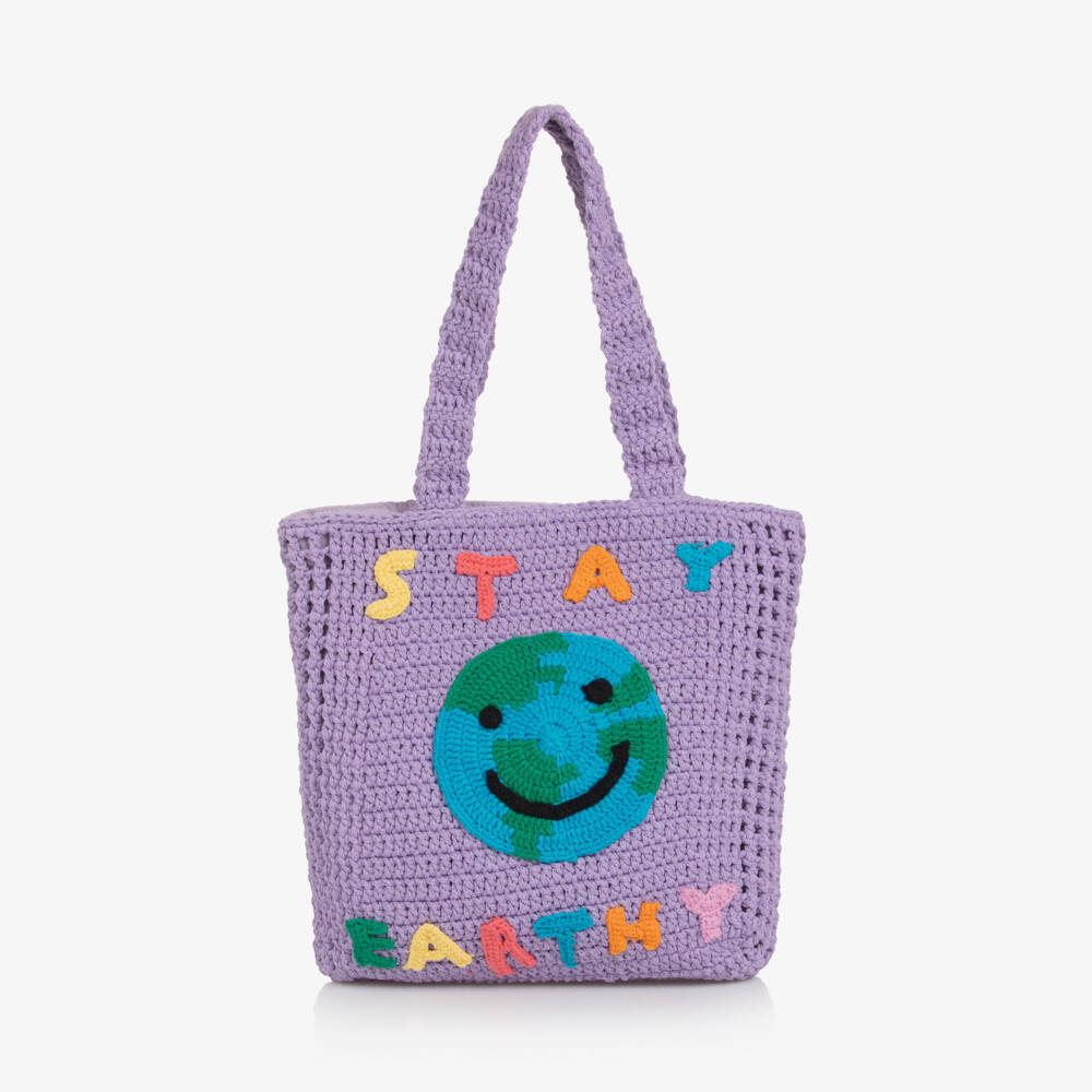 Stella McCartney Kids-Girls Purple Crochet Planet Earth Tote Bag (29cm) | Childrensalon Outlet