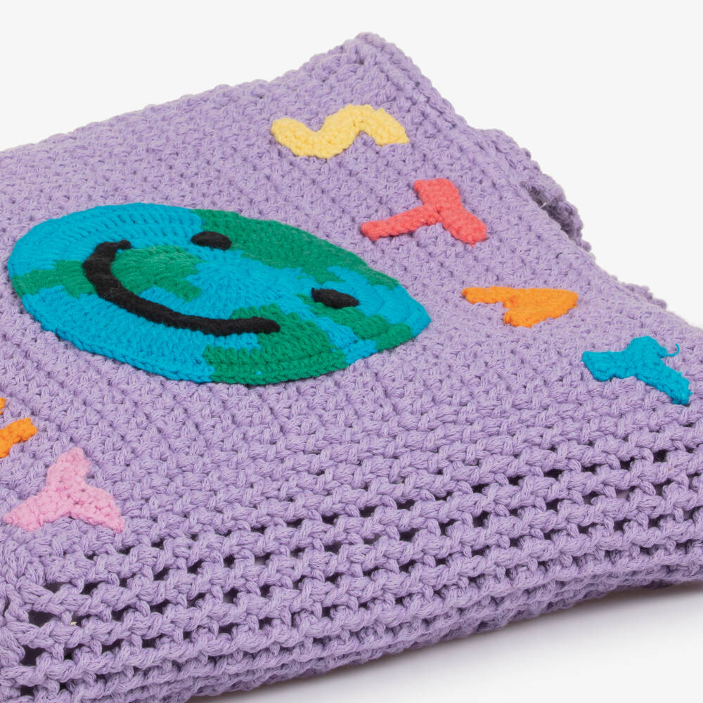 Stella McCartney Kids-Girls Purple Crochet Planet Earth Tote Bag (29cm) | Childrensalon Outlet