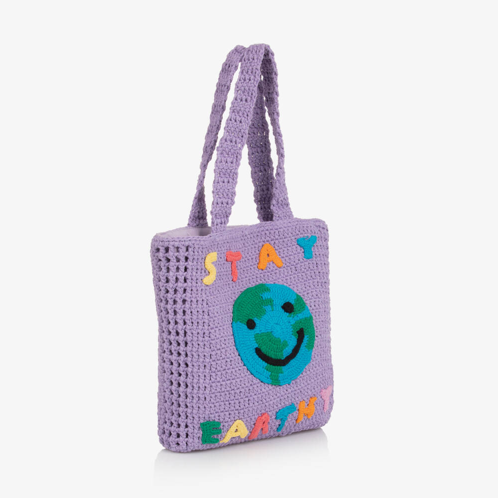 Stella McCartney Kids-Girls Purple Crochet Planet Earth Tote Bag (29cm) | Childrensalon Outlet
