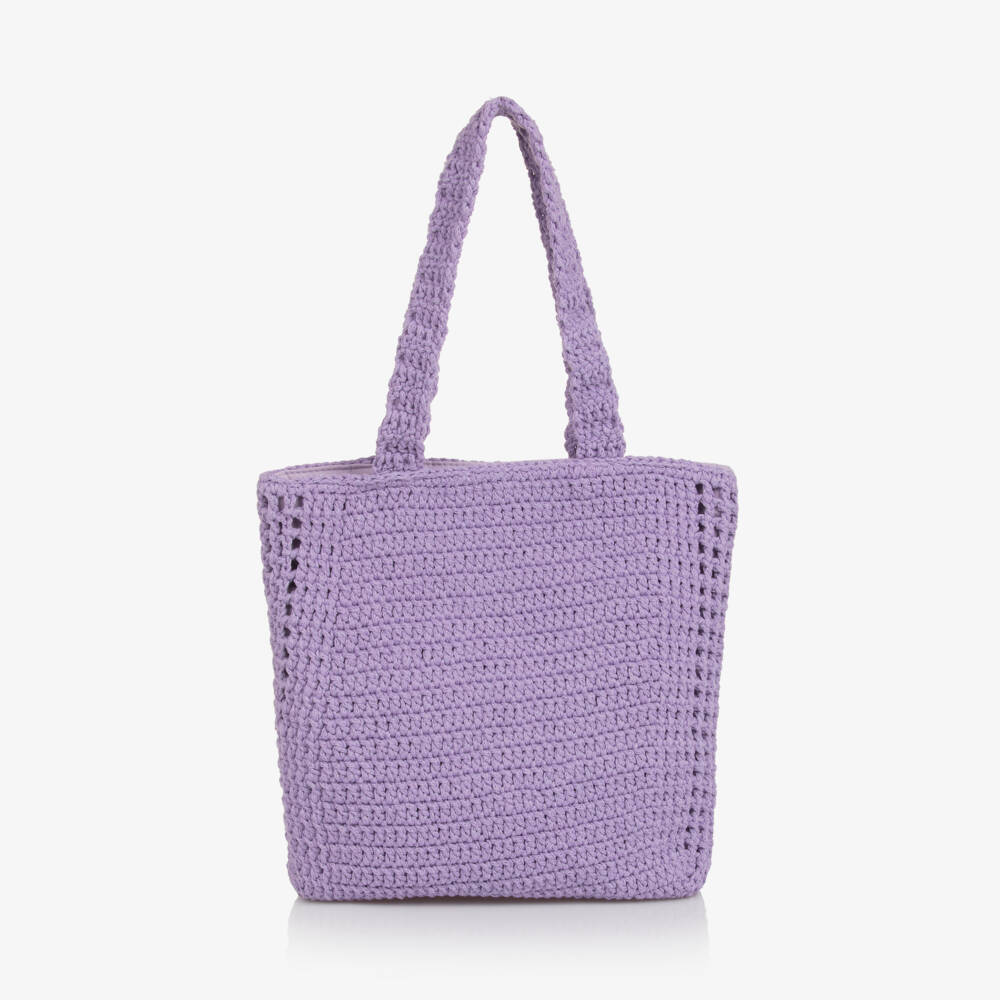 Stella McCartney Kids-Girls Purple Crochet Planet Earth Tote Bag (29cm) | Childrensalon Outlet