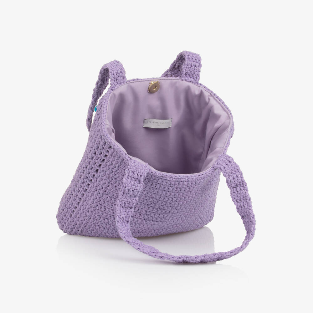Stella McCartney Kids-Girls Purple Crochet Planet Earth Tote Bag (29cm) | Childrensalon Outlet