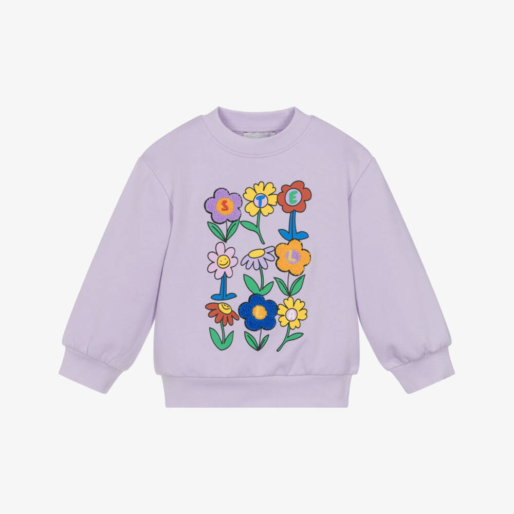 Stella McCartney Kids-Girls Purple Flower Cotton Sweatshirt | Childrensalon Outlet