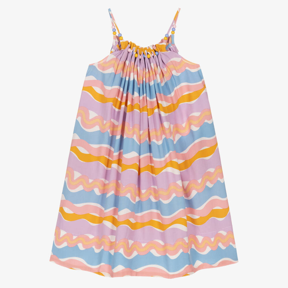 Stella McCartney Kids-Girls Purple & Orange Wavy Stripe Dress | Childrensalon Outlet