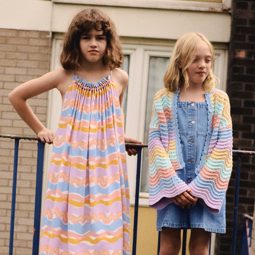Stella McCartney Kids-Girls Purple & Orange Wavy Stripe Dress | Childrensalon Outlet