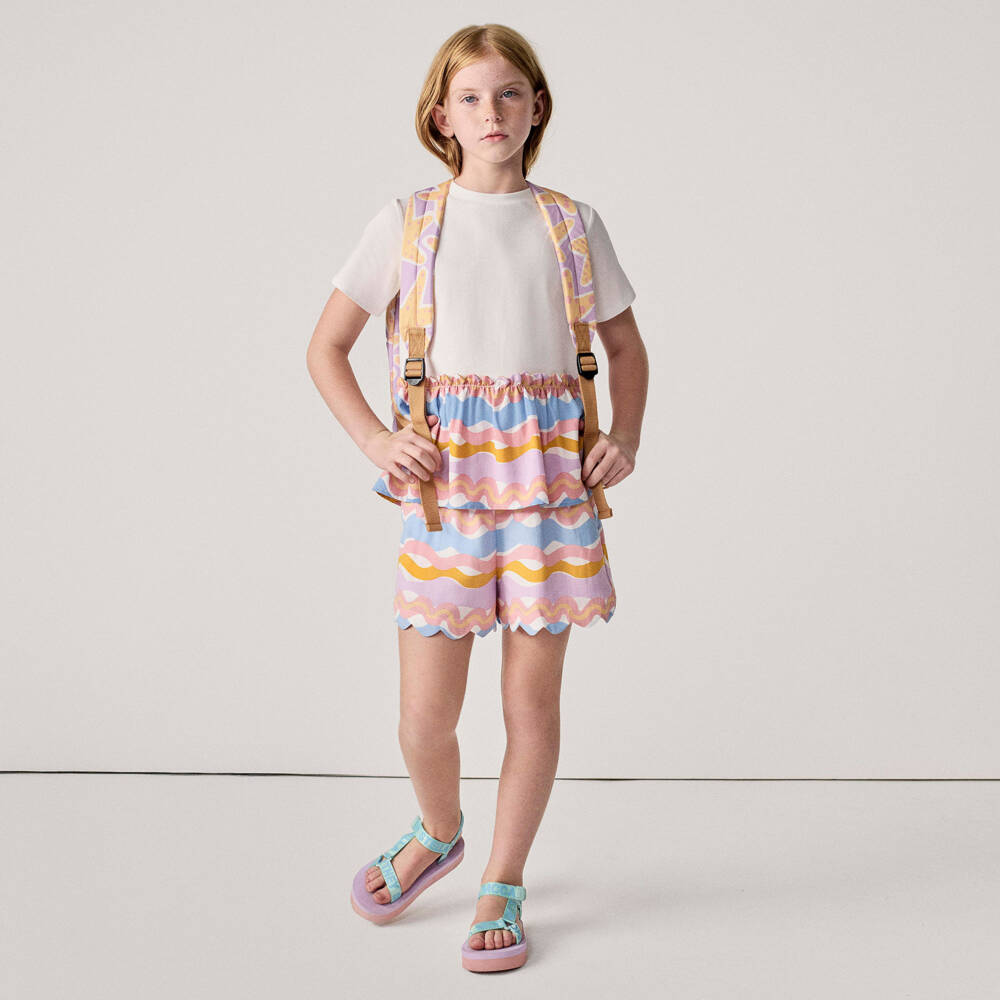 Stella McCartney Kids-Girls Purple & Orange Wavy Stripe Shorts | Childrensalon Outlet