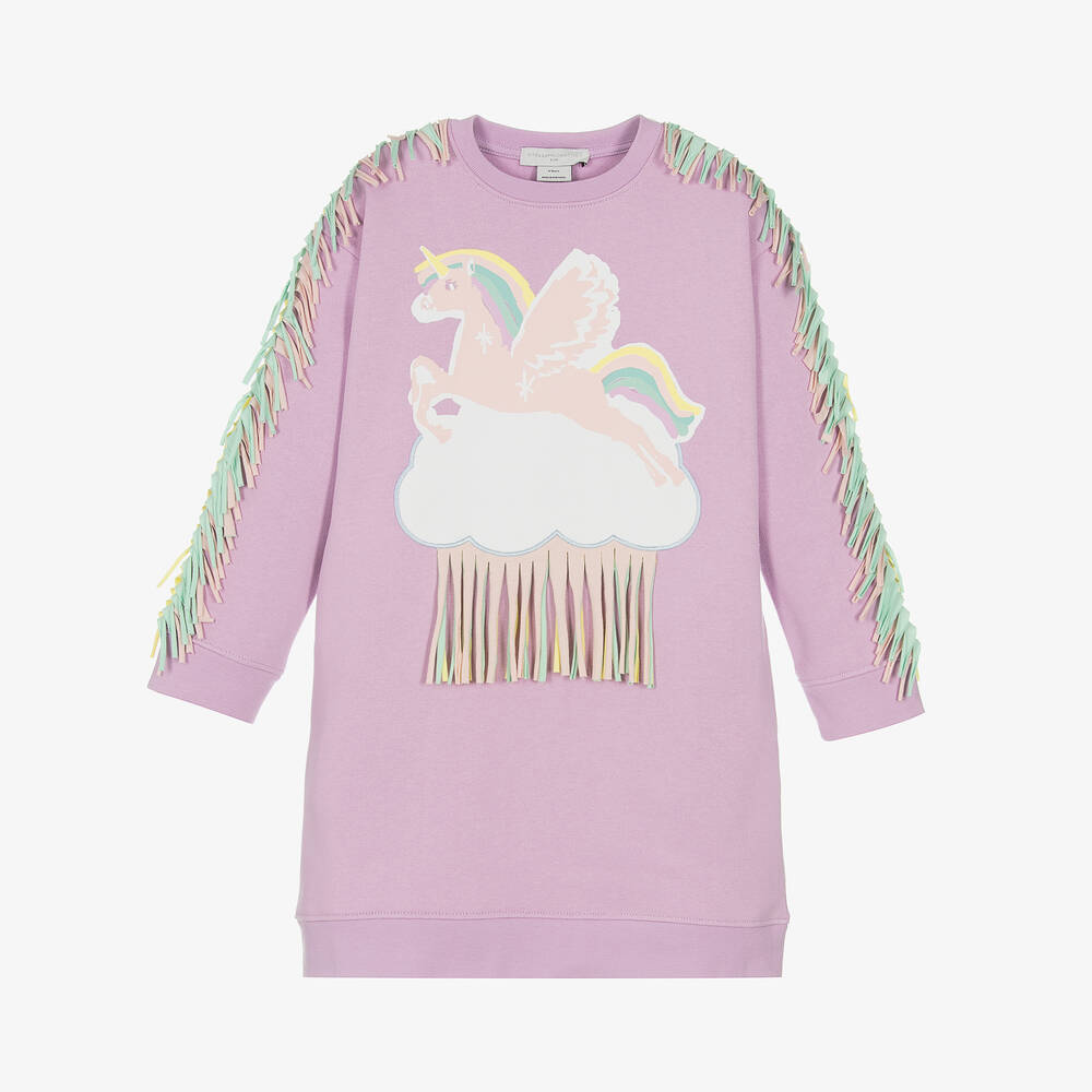 Stella McCartney Kids - Girls Purple Unicorn Sweatshirt Dress | Childrensalon