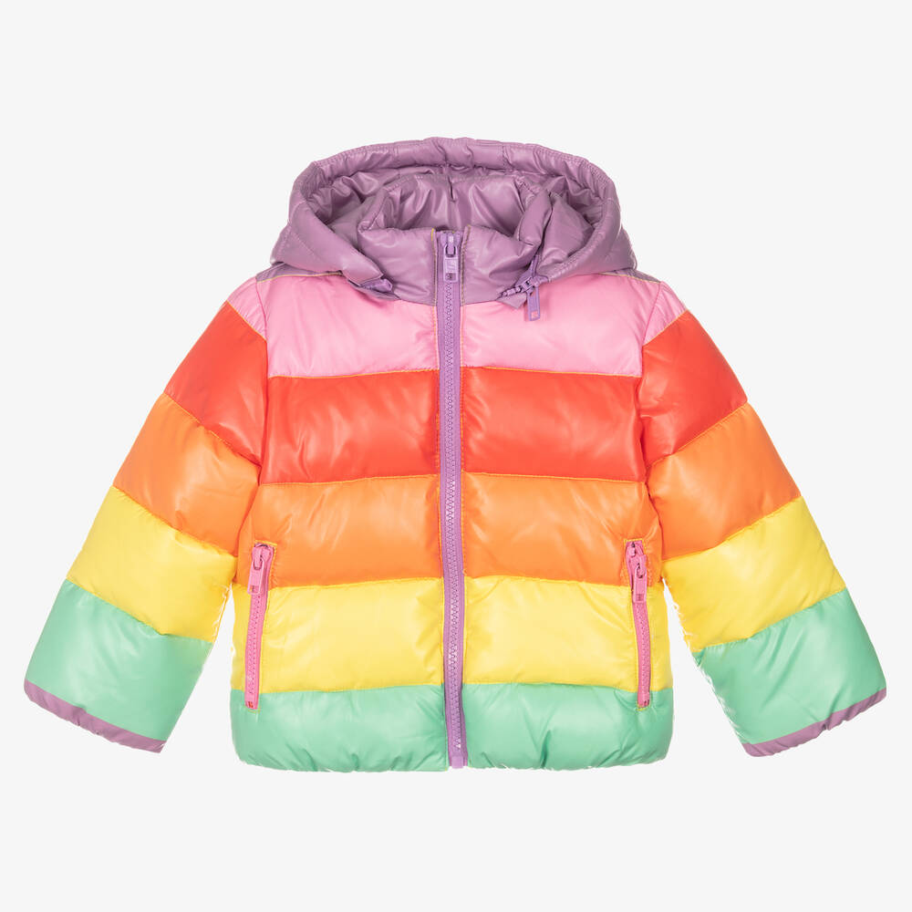 Stella McCartney Kids - Girls Rainbow Puffer Coat | Childrensalon