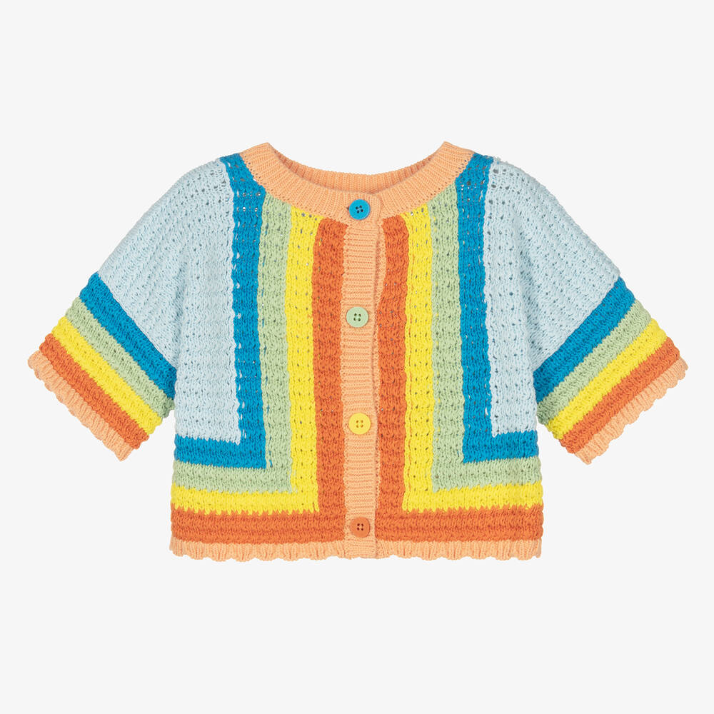 Stella McCartney Kids - Girls Rainbow Stripe Crochet Cardigan | Childrensalon