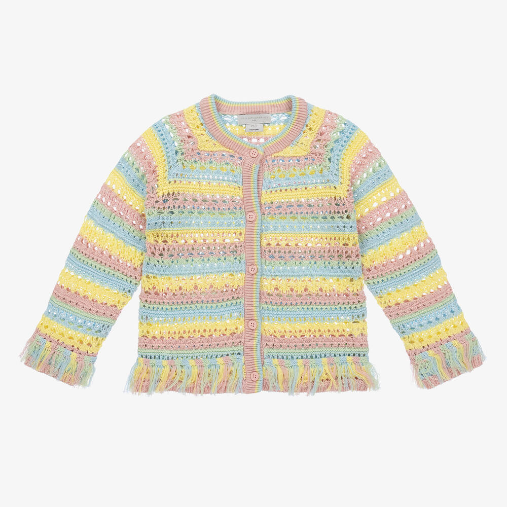 Stella McCartney Kids - Girls Rainbow Stripe Crochet Cardigan | Childrensalon
