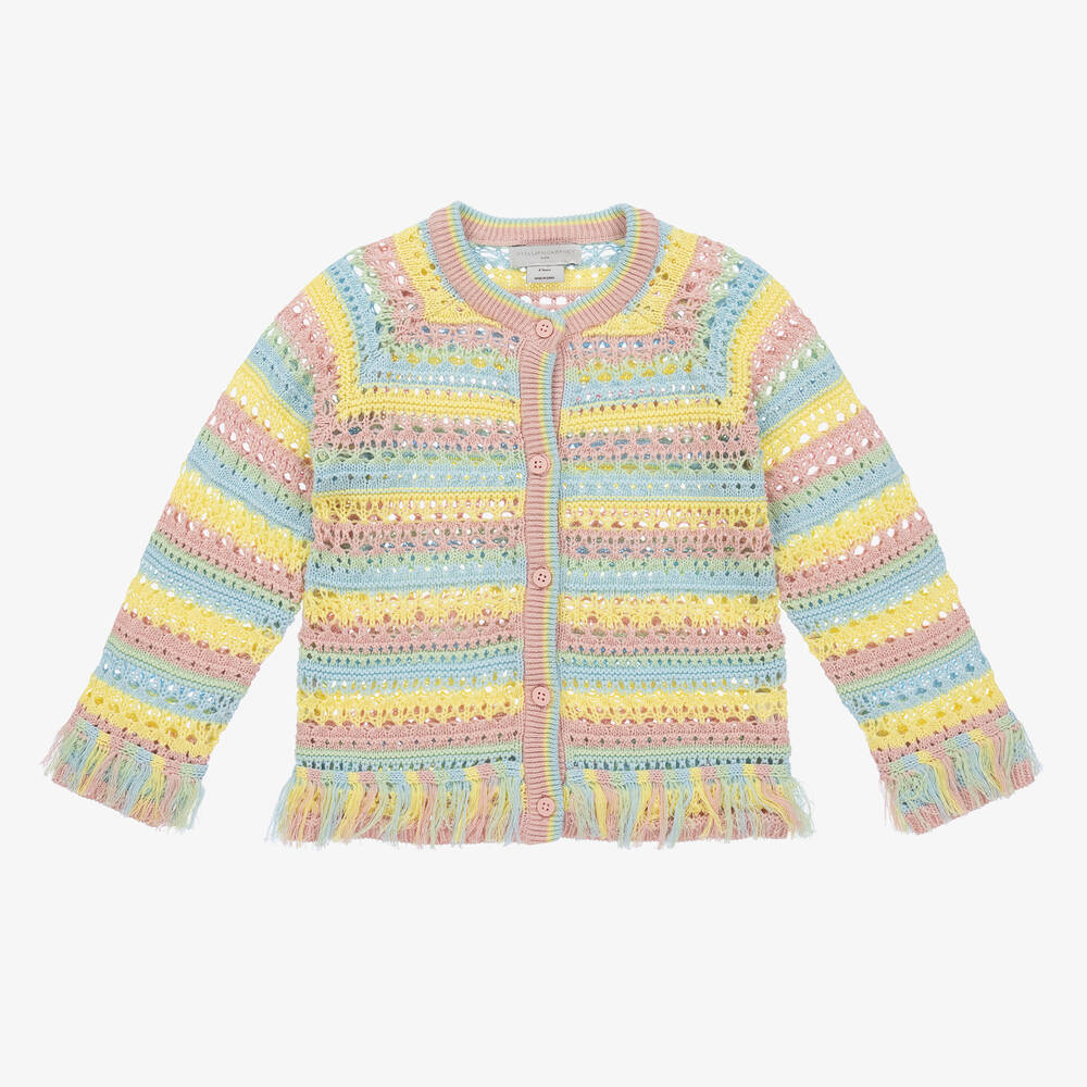 Stella McCartney Kids-Girls Rainbow Stripe Crochet Cardigan | Childrensalon Outlet