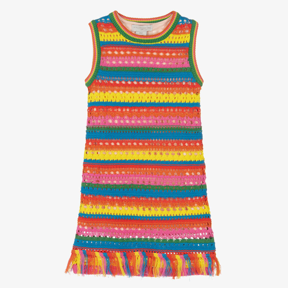 Stella McCartney Kids - Girls Rainbow Striped Crochet Dress | Childrensalon