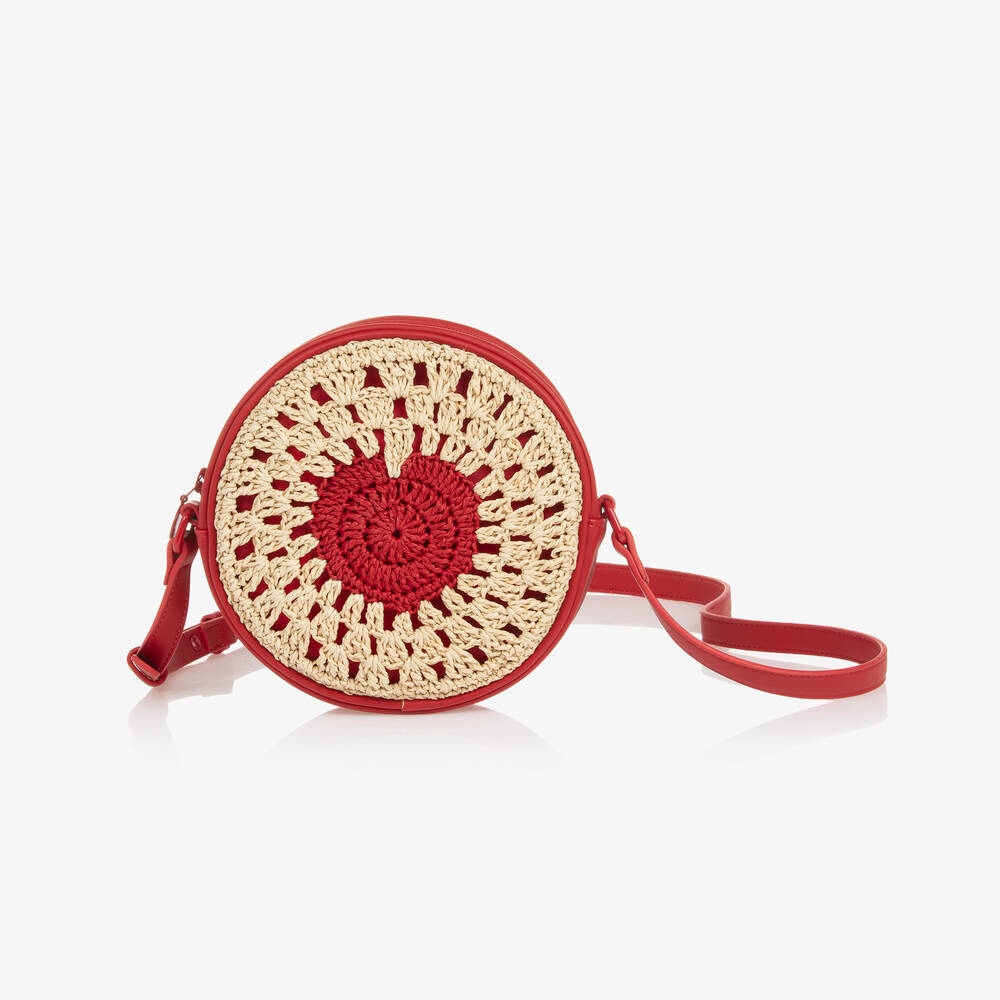 Stella McCartney Kids-Girls Red & Beige Raffia Bag (19cm) | Childrensalon Outlet
