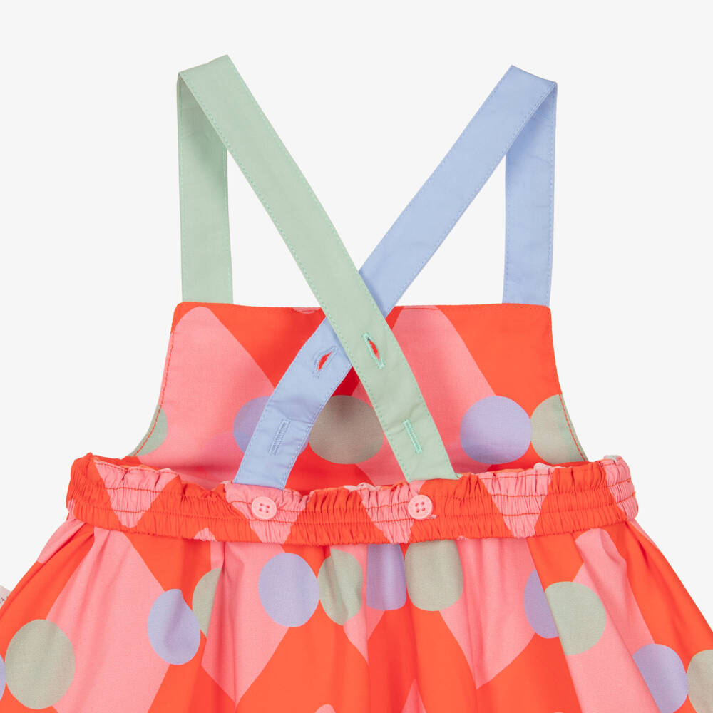 Stella McCartney Kids-Girls Red Cotton Dress with Diamond & Dot Pattern | Childrensalon Outlet