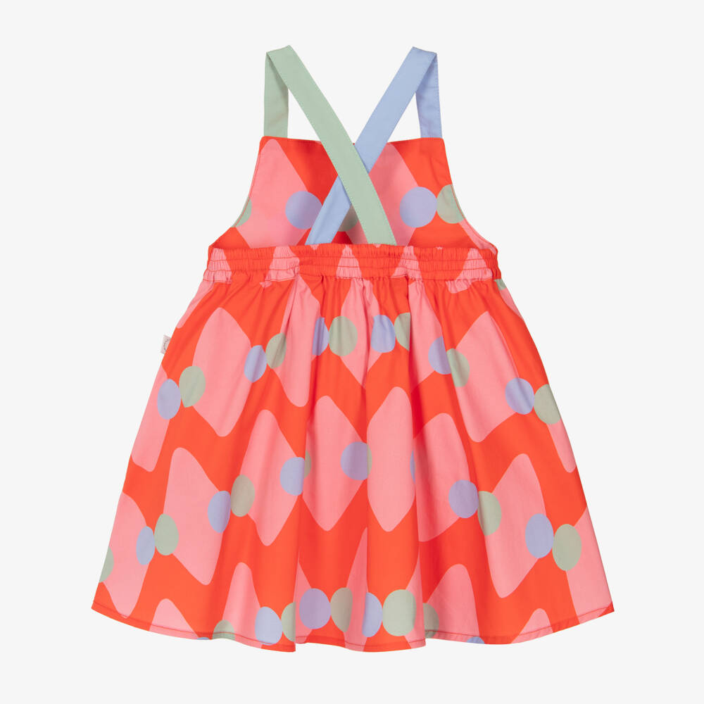 Stella McCartney Kids-Girls Red Cotton Dress with Diamond & Dot Pattern | Childrensalon Outlet