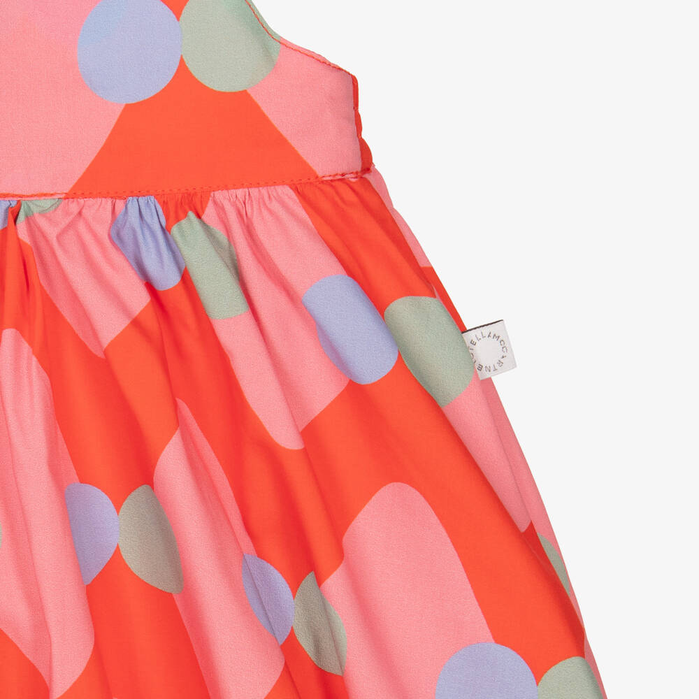 Stella McCartney Kids-Girls Red Cotton Dress with Diamond & Dot Pattern | Childrensalon Outlet