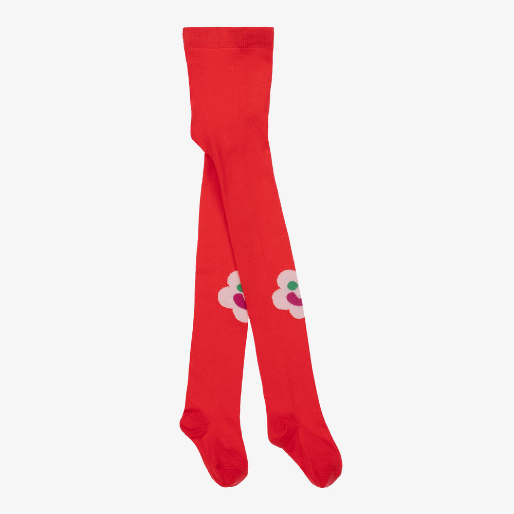 Stella McCartney Kids - Girls Red Cotton Flower Tights | Childrensalon