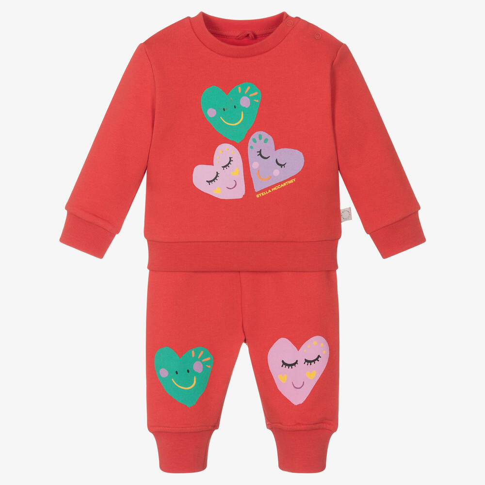 Stella McCartney Kids - Girls Red Cotton Love Heart Tracksuit | Childrensalon