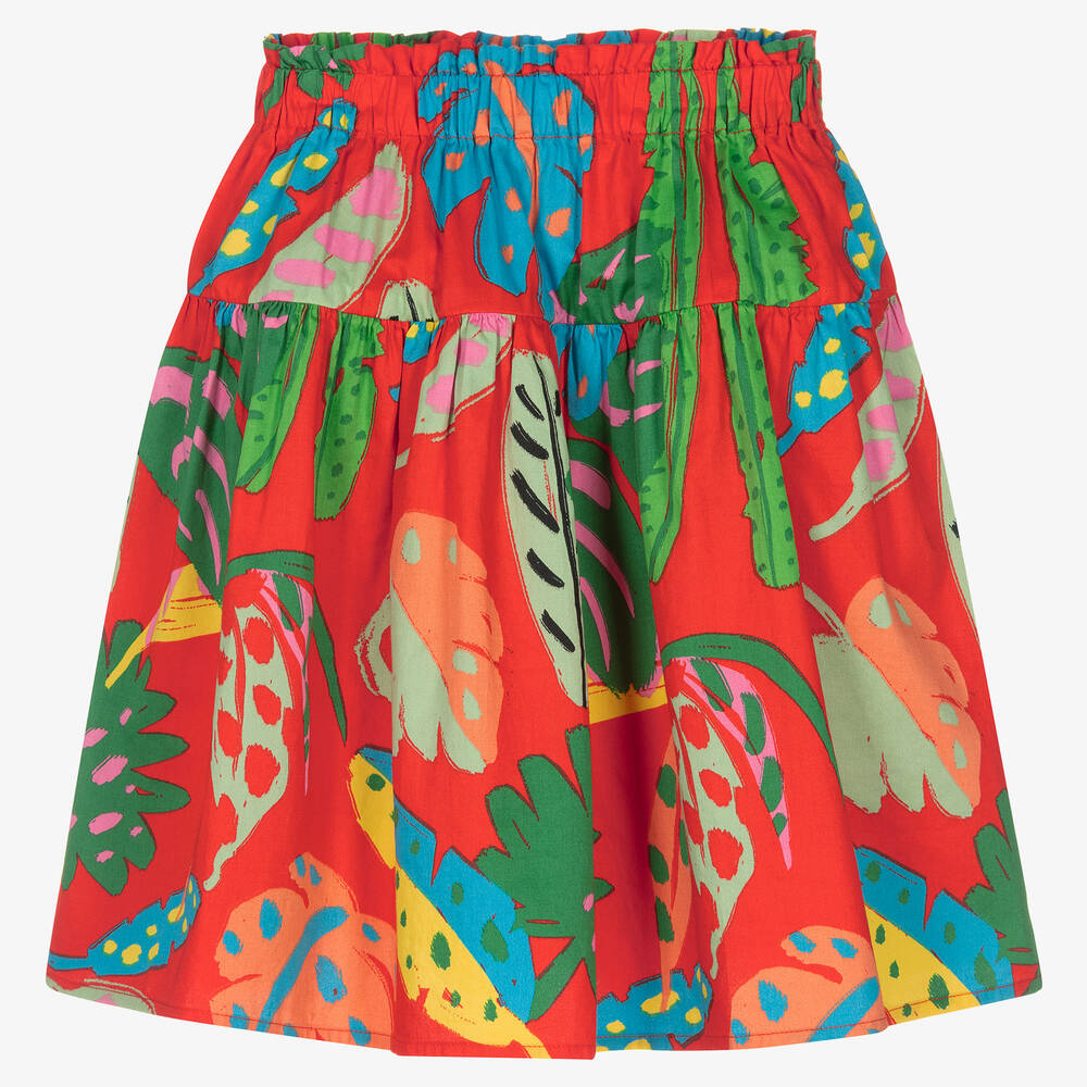 Stella McCartney Kids - Girls Red Cotton Palm Print Skirt | Childrensalon