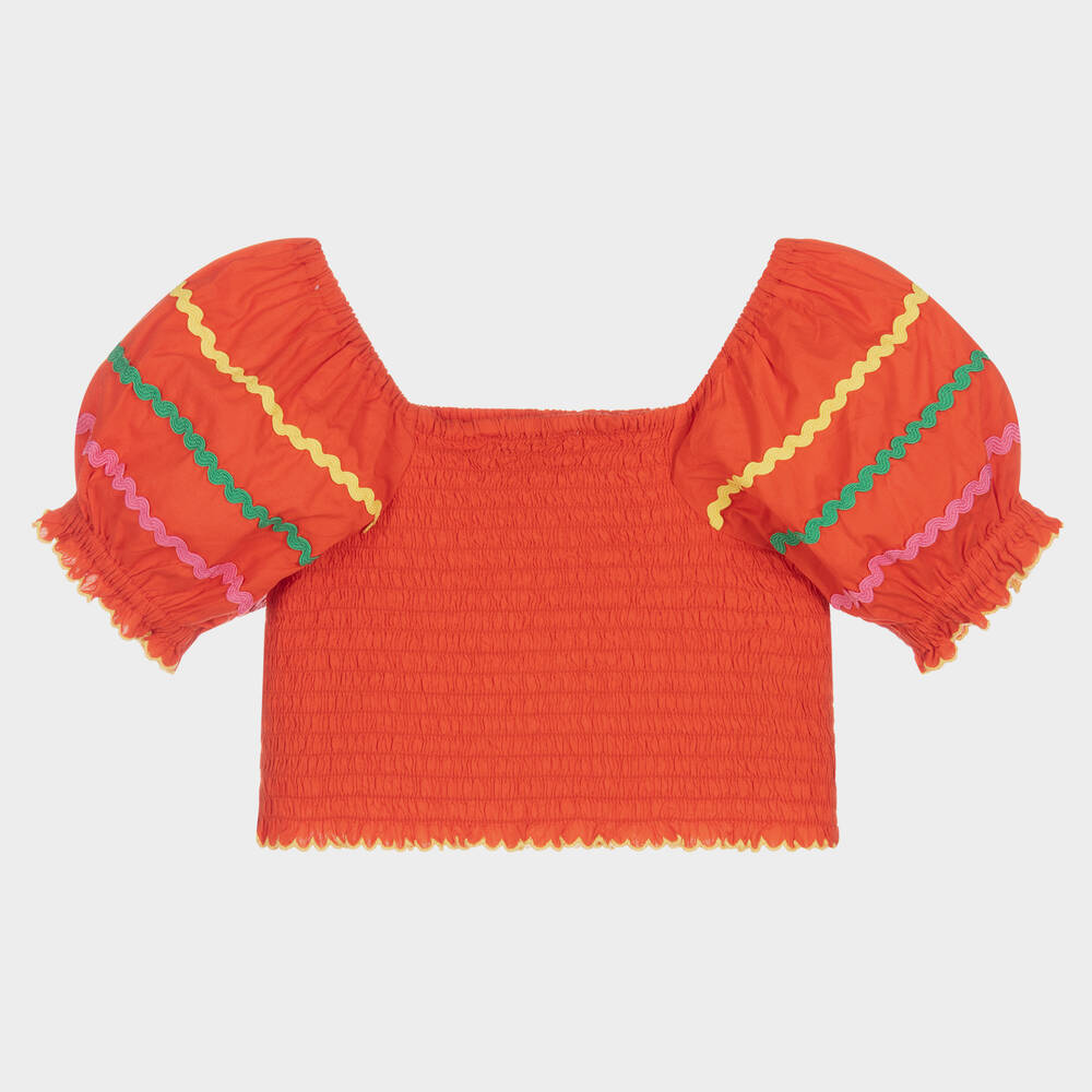 Stella McCartney Kids-Girls Red Cotton Shirred Blouse | Childrensalon Outlet