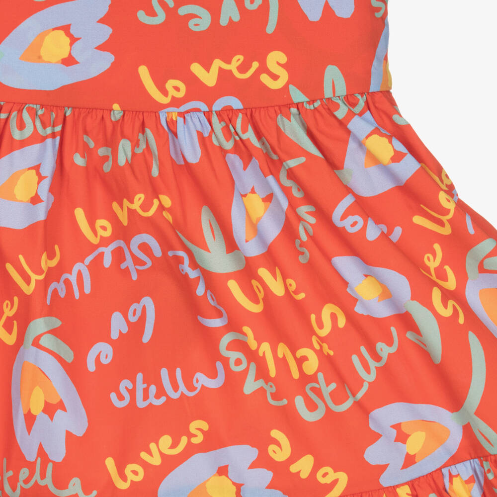 Stella McCartney Kids-Girls Red Cotton Sun Dress with Tulip Logo Print | Childrensalon Outlet