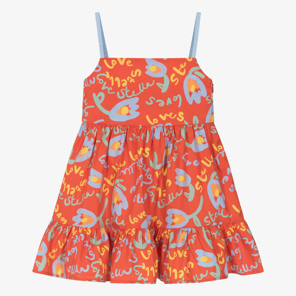 Stella McCartney Kids-Girls Red Cotton Sun Dress with Tulip Logo Print | Childrensalon Outlet