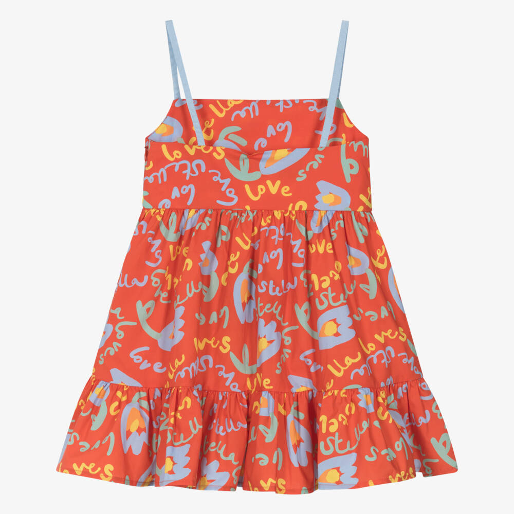 Stella McCartney Kids-Girls Red Cotton Sun Dress with Tulip Logo Print | Childrensalon Outlet