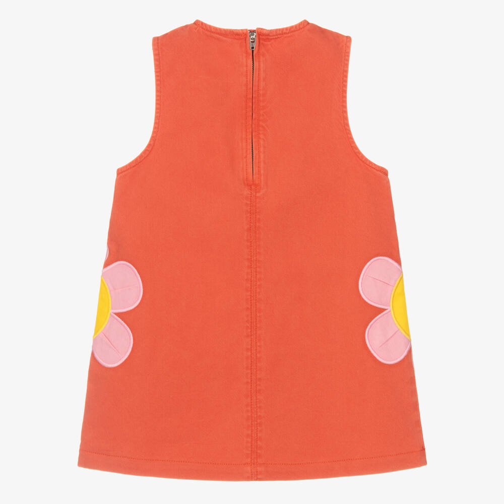 Stella McCartney Kids-Girls Red Denim Dress with Flower Motifs | Childrensalon Outlet