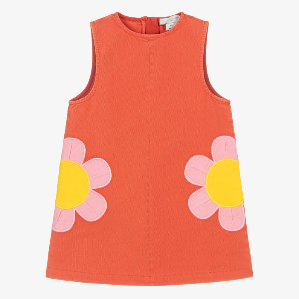 Stella McCartney Kids-Girls Red Denim Dress with Flower Motifs | Childrensalon Outlet