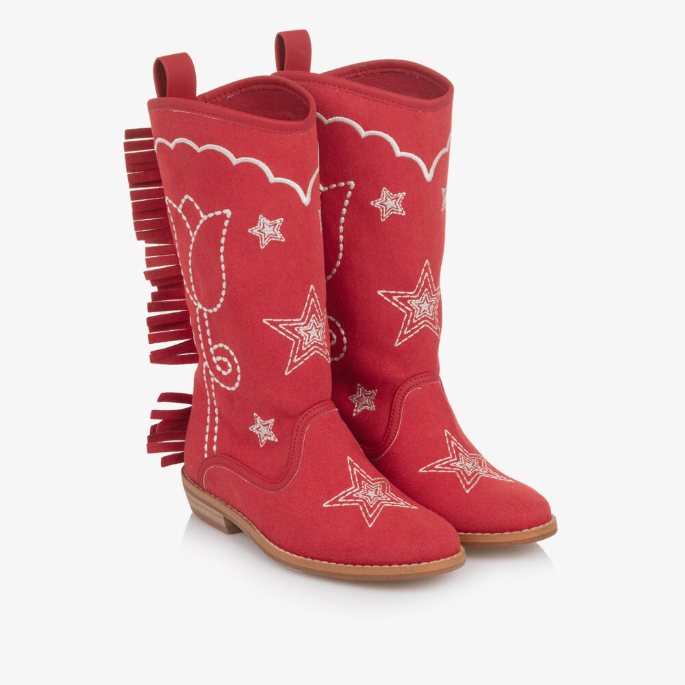 Stella McCartney Kids-Girls Red Embroidered Cowboy Boots | Childrensalon Outlet