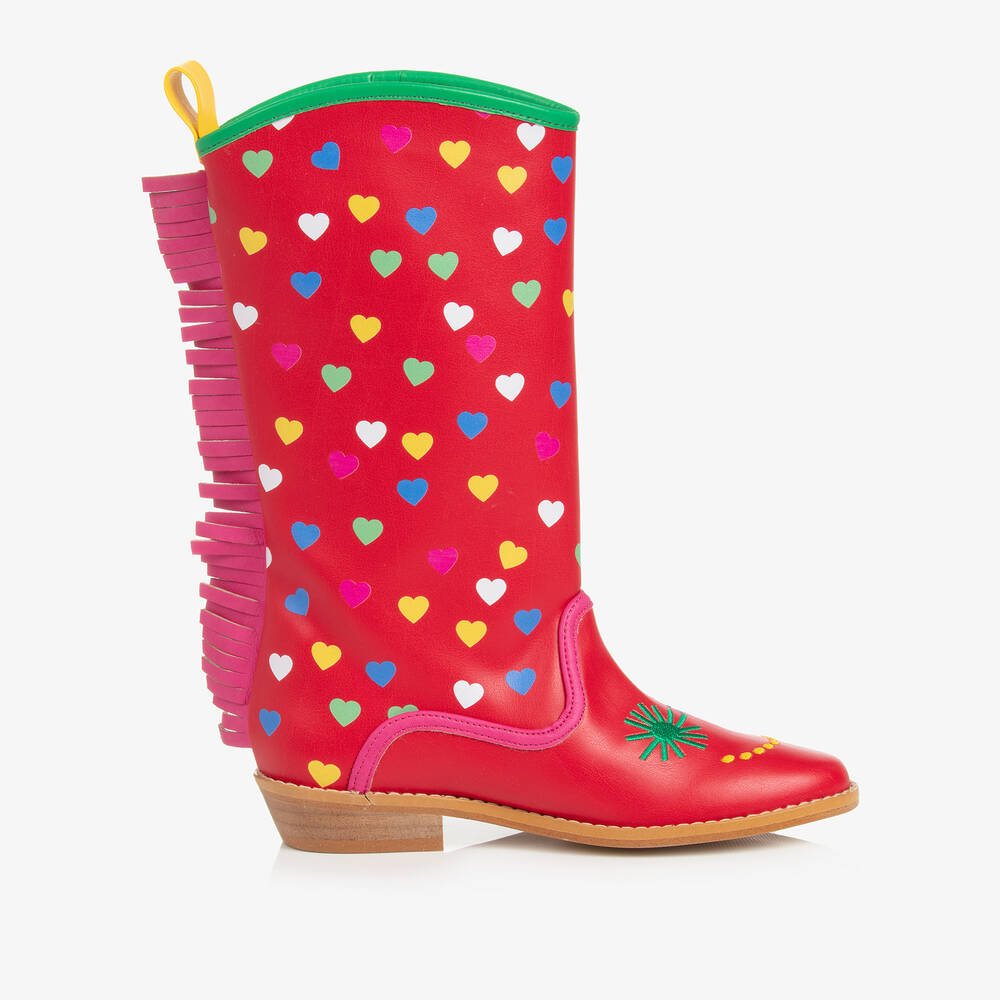 Stella McCartney Kids Girls Red Faux Leather Heart Cowboy Boots