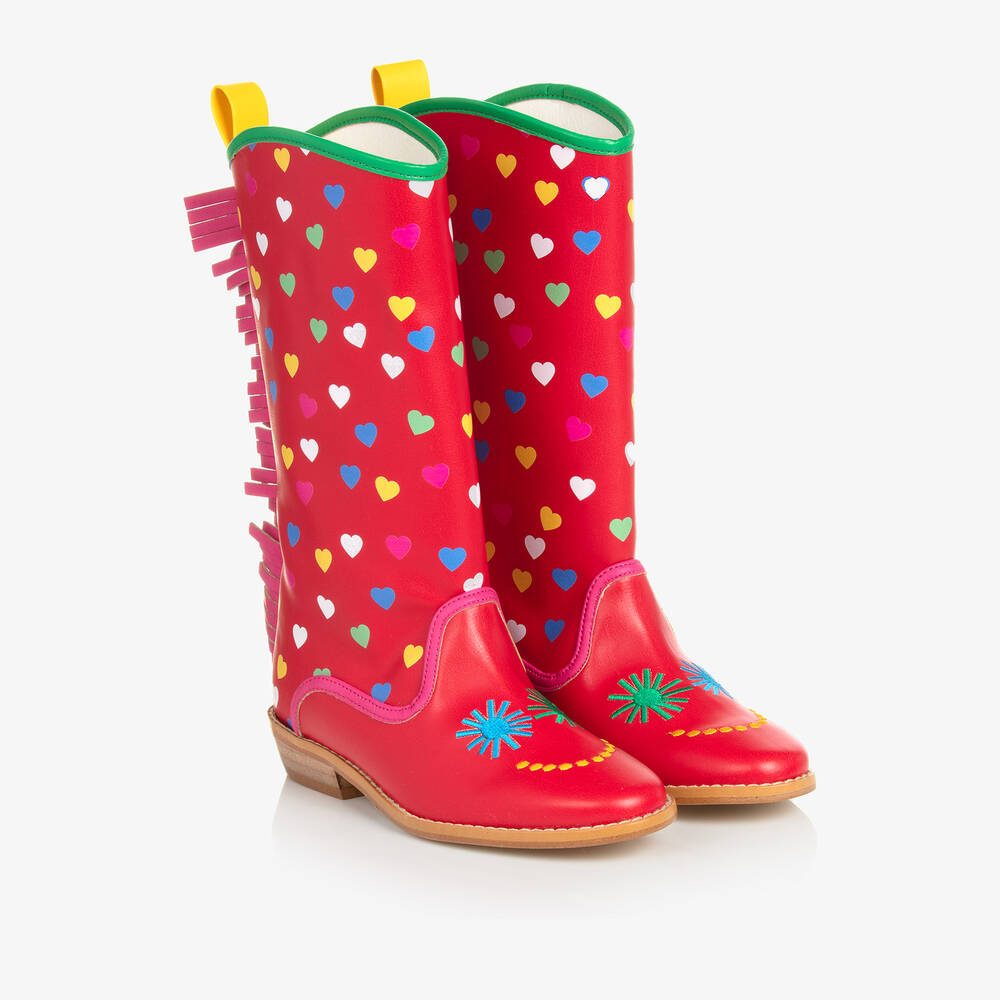 Stella McCartney Kids - Girls Red Faux Leather Heart Cowboy Boots | Childrensalon